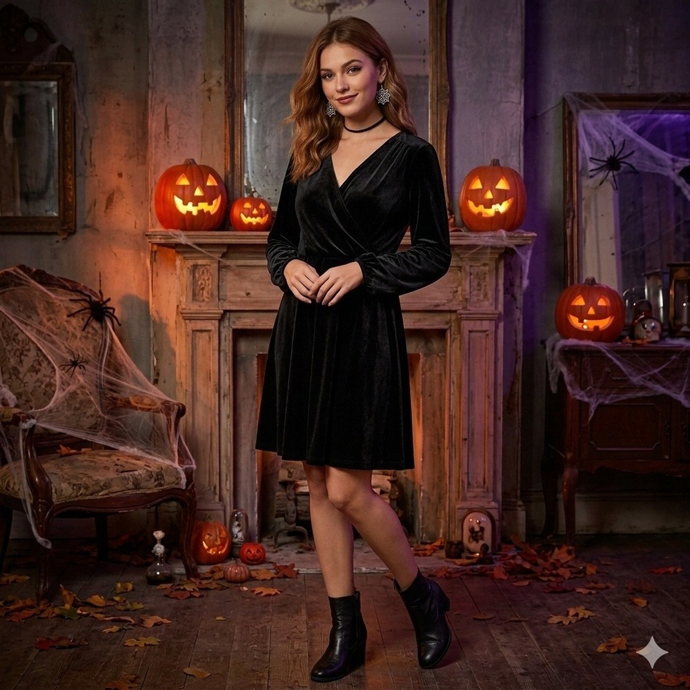 Old Navy Goth Halloween Velvet Dress Womens XL Tall Black Empire Waist